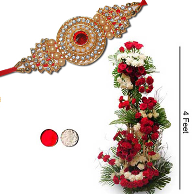 "Rakhi - SR-9250 A  (Single Rakhi), Grand Flower Arrangement - Click here to View more details about this Product